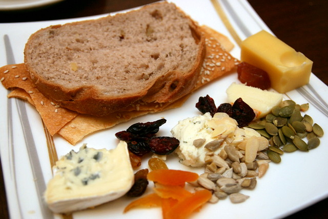 Cheeses, dried fruit and nuts, breads