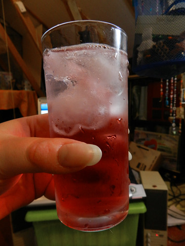 Ocean Spray cranberry juice with Tesco Indian tonic water and ice