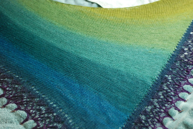 Lazy Katy handspun spindle spun shawl gradient colours