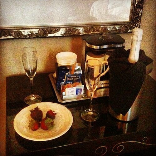 Champagne and chocolate-covered strawberries