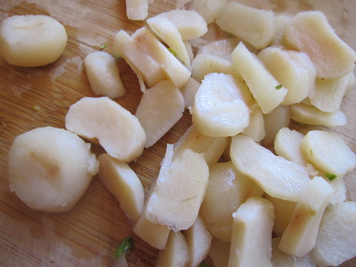 cutting water chestnuts