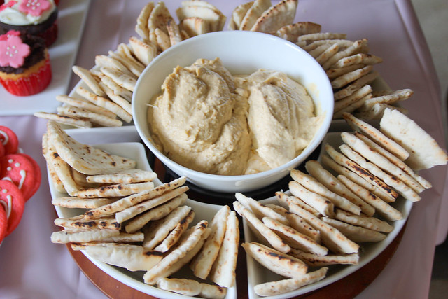 Hummus and pita bread platter