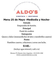 Aldo’s propone su menú para el 25 de mayo