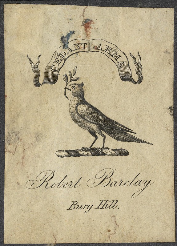 old bookplate (?18th c.) dove & ribbon banner