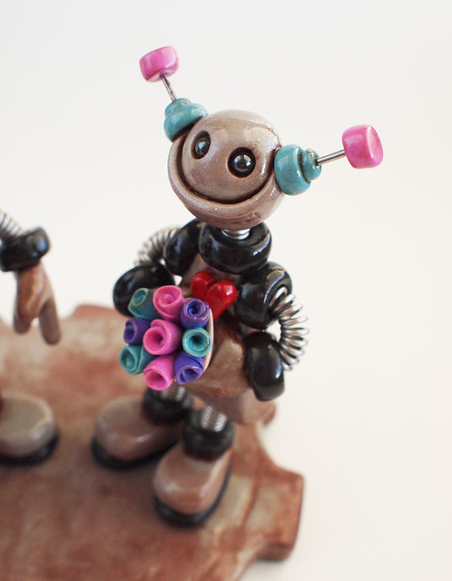 Rustic Robot Wedding Cake Topper with robot dogs