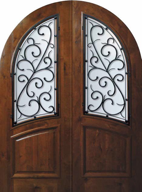  Wrought Iron Round Top Knotty Alder Double Doors 6 0 x 8 0 E94662WB