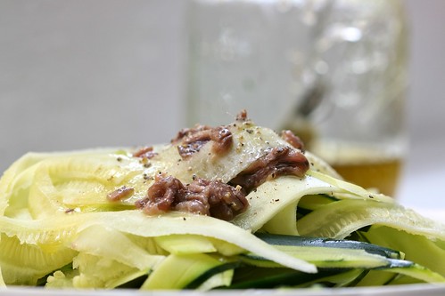 Anchovy Dressing over Zucchini Ribbons