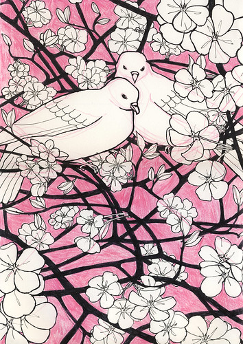 Doves in Cherry Blossom