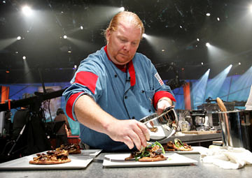 batali cooking on the set of iron chef