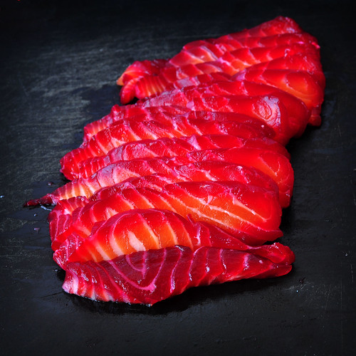 Beet Cured Salmon Sliced