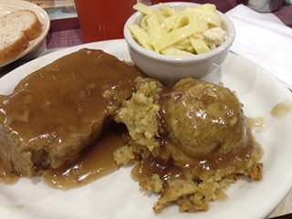 Yoder's Meatloaf, Buttered Noodles and Chicken Stuffing