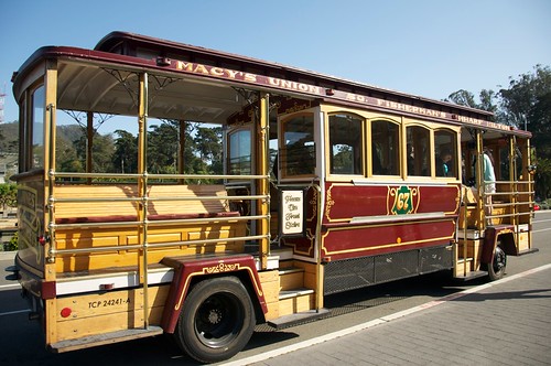 The wedding transport: a cable car-style bus!