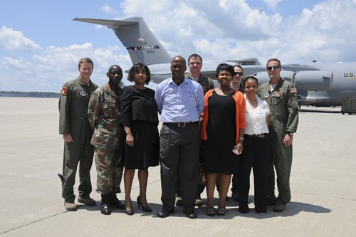 South African National Defense Force from left: Col. D. Mmbi, Lt. Gen. Justice T. Nkonyane, chief of logistics, Brig. Gen. Gertrude Mngadi, director facilities, Ms. S. Mkhwanazi, director c-log, Ms. Fikile Mabilane with the 137th National Guard. by Pan-African News Wire File Photos