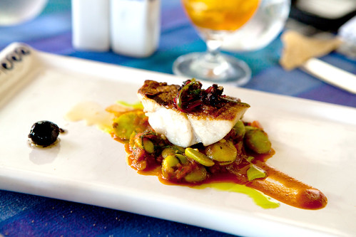 Halibut with lima beans and olives