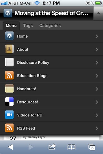My blog using WP-Touch as a Mobilizing WordPress Plugin