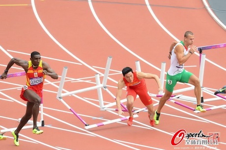 August 7th, 2012 - Liu Xiang falls in the 110m hurdle race in London that eliminated him from competition