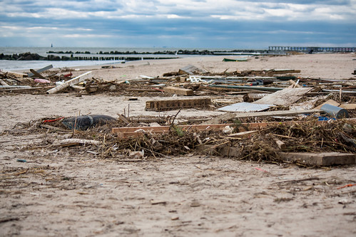 Garbage on the beach: Coney Island after hurricane