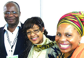 Zanu-PF delegation to the  ANC Policy Conference, Professor Jonathan Moyo, ANC National Executive Committee member Winnie Madikizela Mandela and Senator Monica Mutsvangwa pose for a photograph on the sidelines of the conference ending June 29, 2012. by Pan-African News Wire File Photos