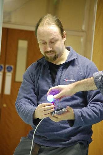 Paul Freeman demonstrates the garden sensor lights