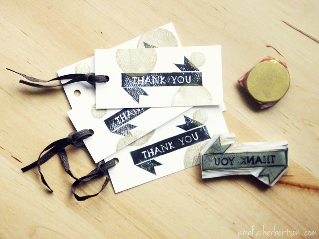 New Thank You tags. Hand carved stamps.