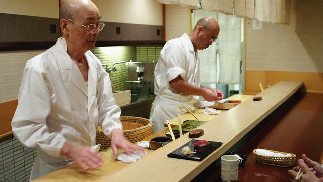 Jiro Ono in his restaurant, Sukiyabashi Jiro