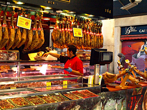 Jamon stall boqueria Market, Barcelona