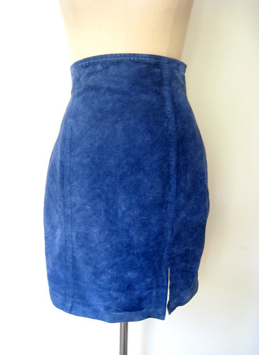 Cobalt Blue High Waist Suede Skirt, vintage 80s
