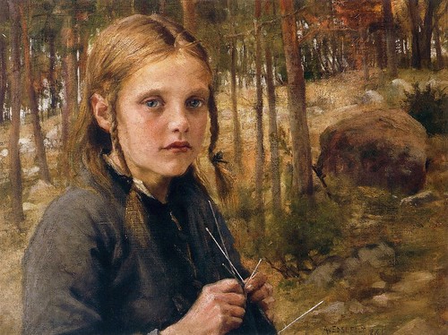 Edelfelt, Albert (1854-1905) - 1886 A Girl Knitting Socks by RasMarley