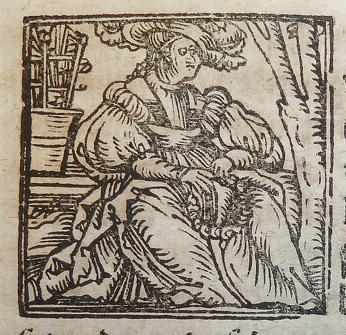Woodcut illustration of the zodiac sign Virgo used by Alexander and Samuel Weissenhorn of Ingolstadt