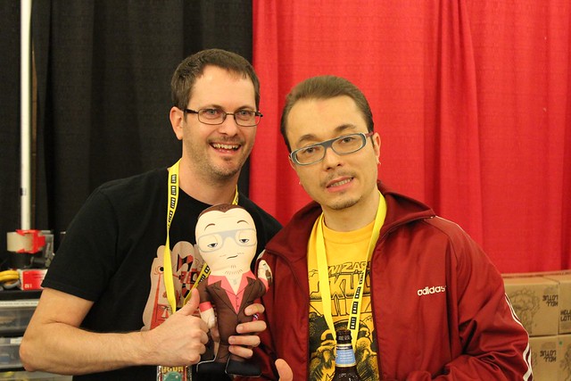 Gary Ham with his design for the Sucklord Talking Plush and the Sucklord himself