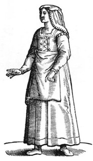 Cesare Vecellio: Peasant woman of the Roman countryside, 1590 De gli Habiti antichi et moderni di Diverse Parti del Mondo