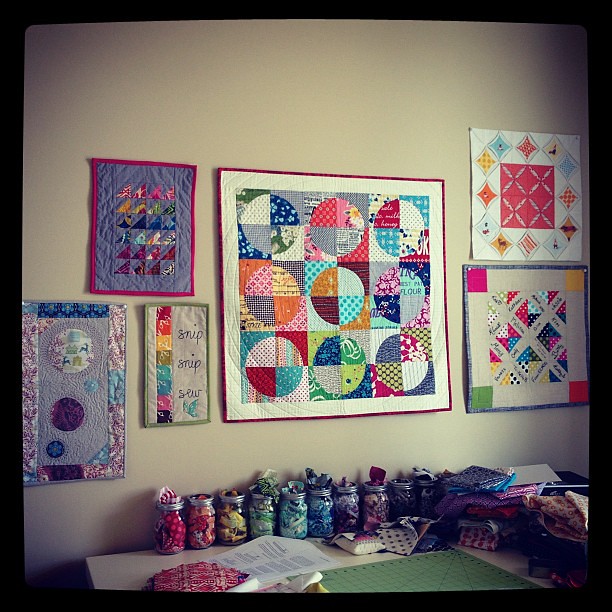 Hung up a couple more of my mini quilts!