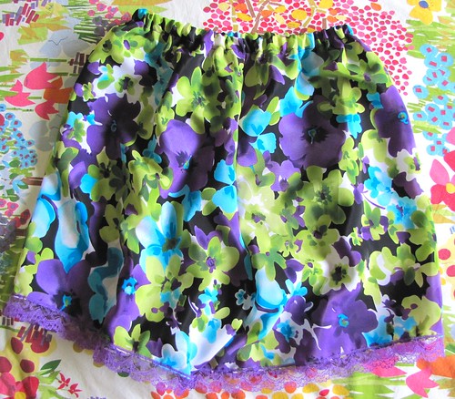 purple floral pettipants on bed