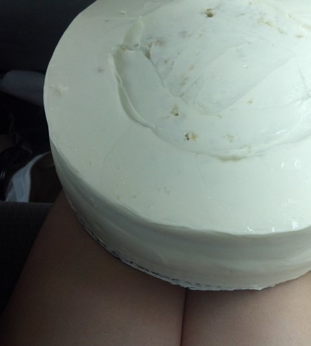 Transporting Hannah's wedding cake to the Bed & Breakfast