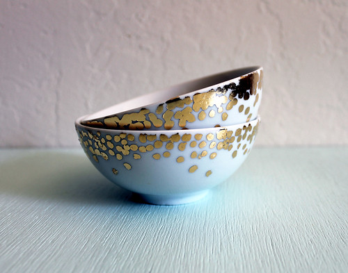 handmade gold leaf polka dot ceramic bowl