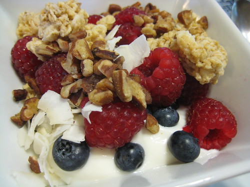 granola, berries and greek yogurt