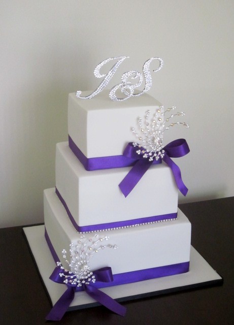 White and Purple Bling Wedding Cake by Bee's Cake Design