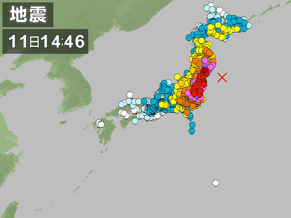 東日本大震災の各地の震度