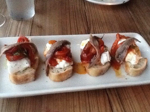Anchovy & Burrata Toasts with Pepperonata, Capers, & Sherry 1