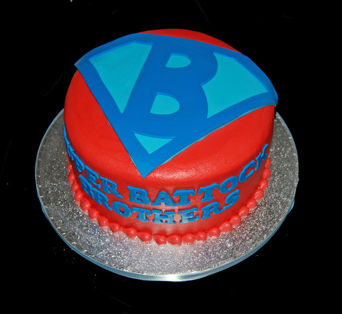 Red and blue Super B birthday cake