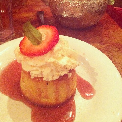 Power still out. Went out for Thai. Destroyed this snowy lava soufflé in 6 seconds.