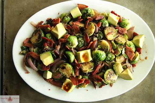 Brussles Sprouts with Red Onion, Bacon and Avocado