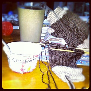 #fall is coming! Time to finish these #alpaca mitts #knitting #yarn #crafting #chobani #coffee #chobanipowered