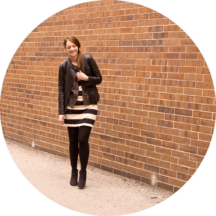 dash dot dotty, big stripes, striped dress, black tights, boots, leather jacket, layers, ootd, how to wear stripes