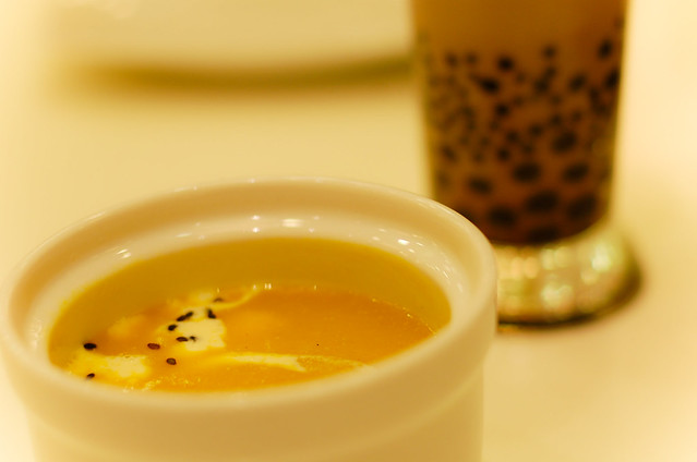 squash soup and taro milk tea