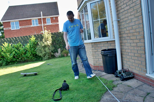 Doug helping Mark measure the garden