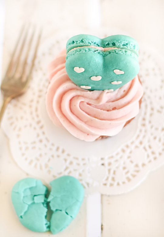 Heart Polkadot Macarons & Vanilla Bean Blueberry Cupcakes