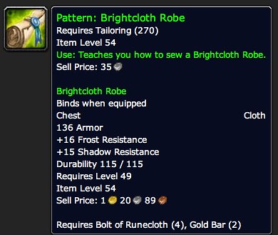 Pattern: Brightcloth Robe - Item - World of Warcraft