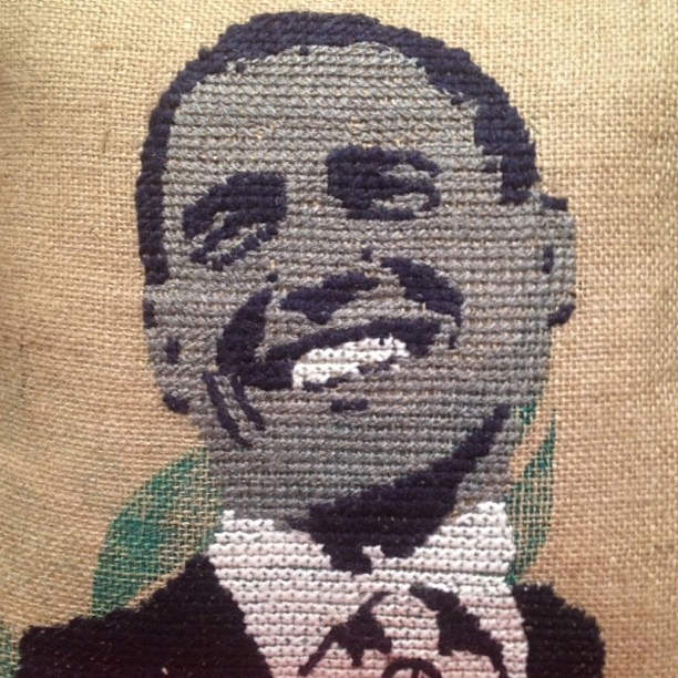 Oh yes! On burlap, no less! Taken by my mama today at ABC home. We swapped coasts this week!