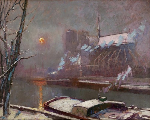 Elie Anatole Pavil - Quay of Tournelle at Sunset in Winter by Gandalf's Gallery